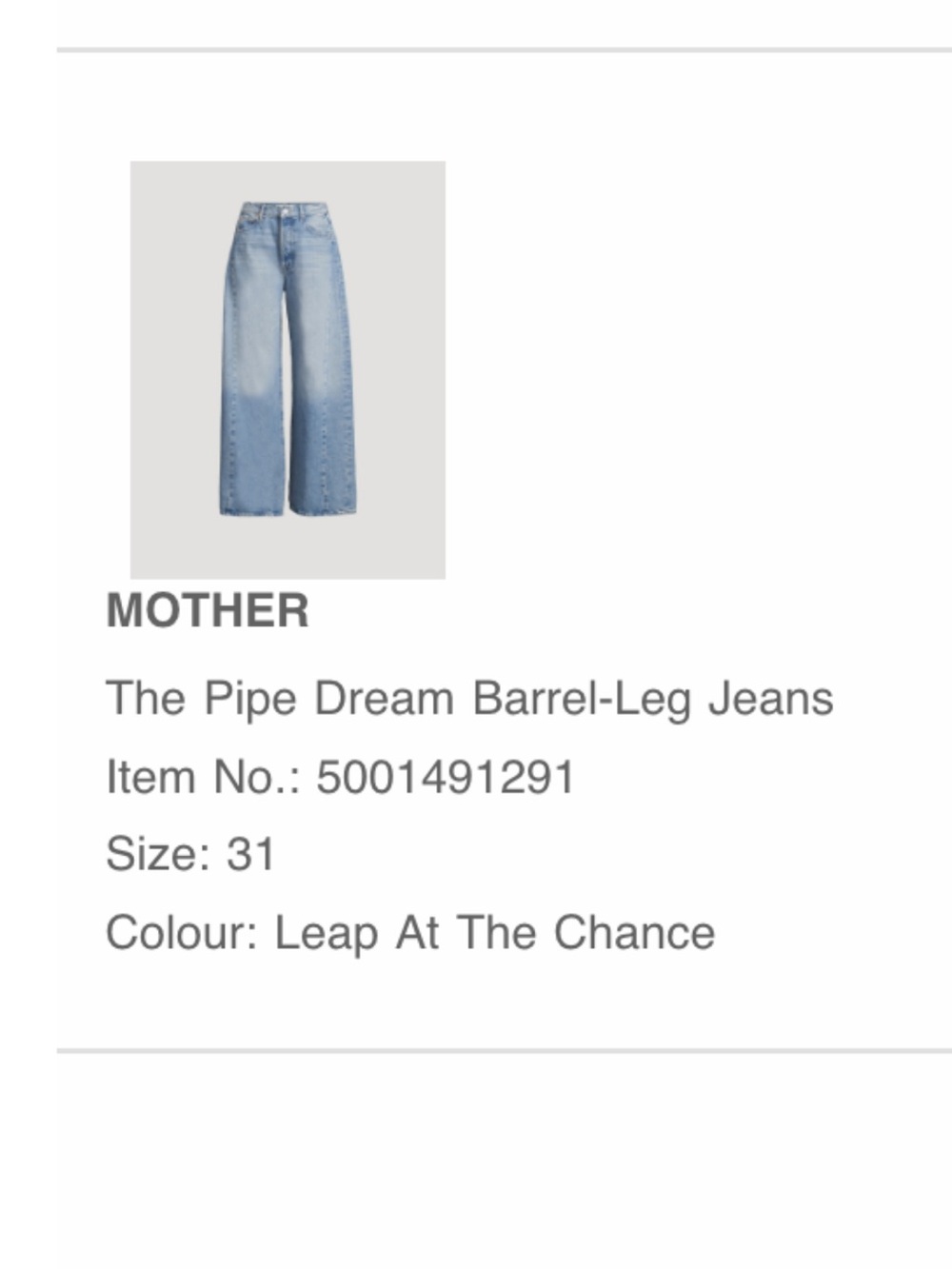 MOTHER - Pipe Dream Barrel-Leg Jeans, NWOT, in Leap at the Chance, Size 31 Tall - Picture 2 of 7